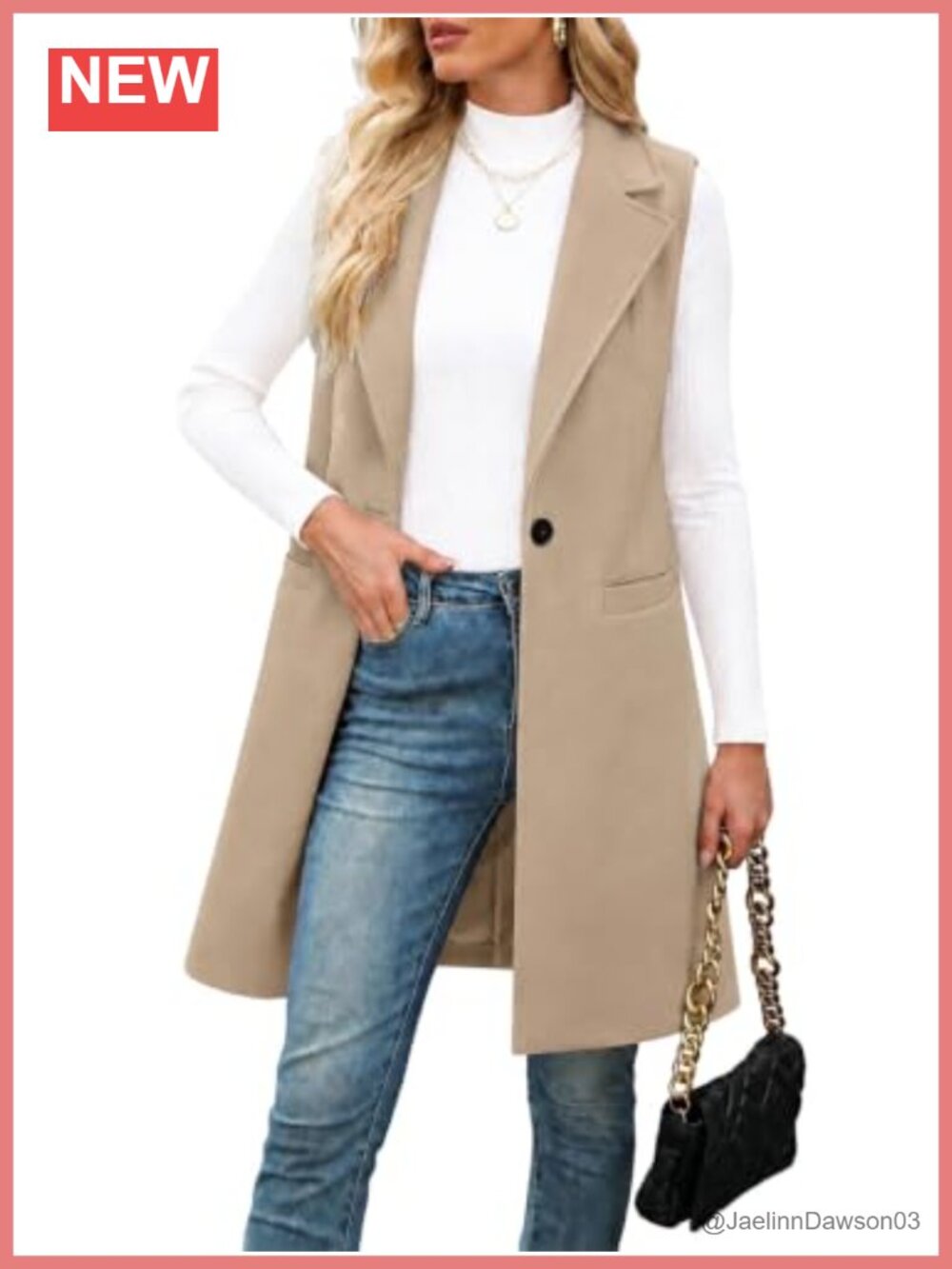 Womens Long Wool Blend Sleeveless Blazer Vest Button Down Knee Length